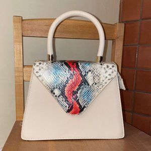 NEW Urban Expressions Cream Top Handle Snakeskin Handbag with Detachable Strap